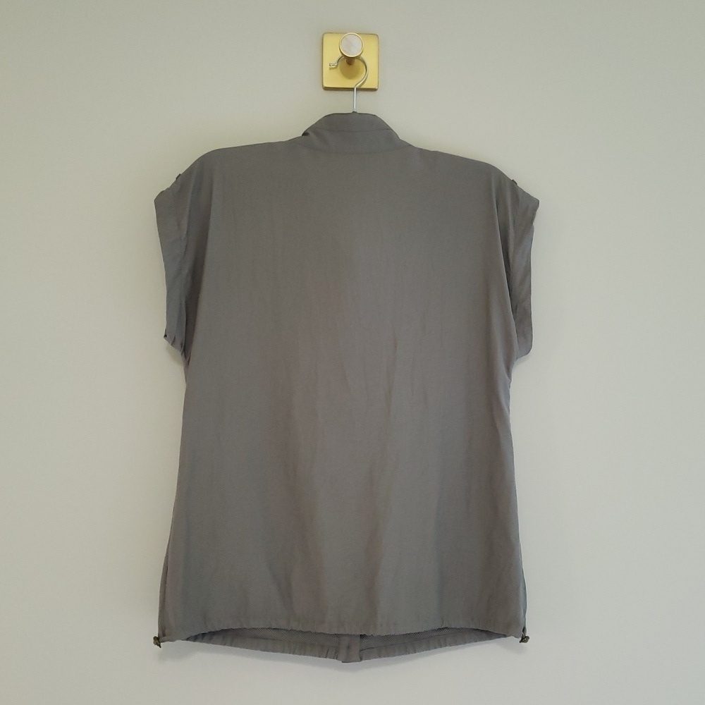 Tribal Women Button Up Vest Top 6 Gray Green Minimalist Travel Vacation Layering - Picture 6 of 15